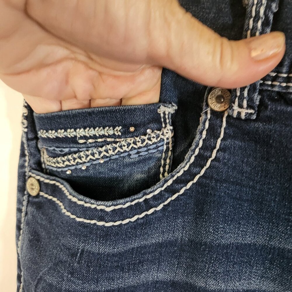 Ariya Jeans Women's Embellished Whisker Faded Jeans Size 15/16 Blue - Picture 4 of 15